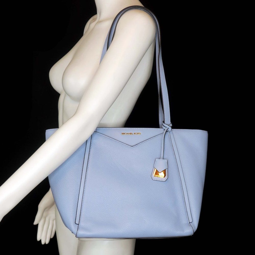 Michael Kors Small Whitney Purse Pebbled Blue Leather Tote Shoulder Bag - Picture 2 of 8